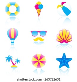 Summer travel and vacation icon collection