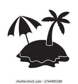 summer travel and vacation island beach umbrella in silhouette style isolated icon vector illustration