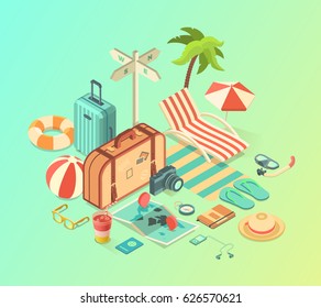 Summer Travel And Vacation Isometric Accessories