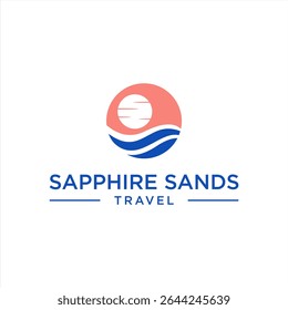 Summer travel vacation logo concept illustration in circle shape. Paradise beach color graphic sign.