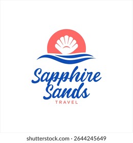 Summer travel vacation logo concept illustration in circle shape. Paradise beach color graphic sign.