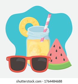 summer travel and vacation slice watermelon sunglasses and juice vector illustration