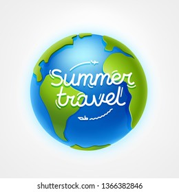 Conceito de vetor de viagem de verão. O planeta Terra com legenda