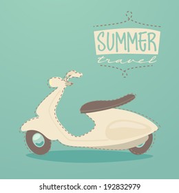 Summer travel, vintage scooter poster, vector illustration, flat design