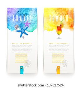 Summer and travel watercolor banners - vector illustration