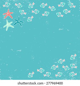 Summer traveling pattern with hand drawn starfish and fish