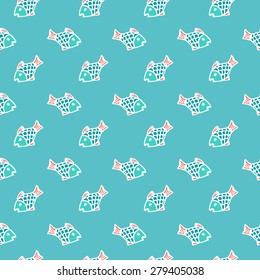 Summer traveling seamless pattern with hand drawn fish