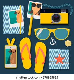 Summer traveling set, vector illustration. 