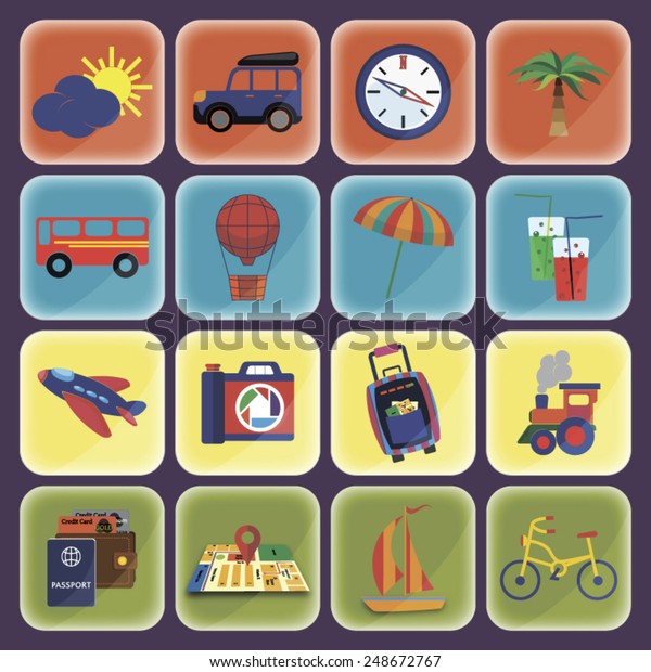 Summer, traveling\
& tourism icons\
set.