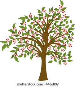 Árbol de verano con frutos, ilustración vectorial
