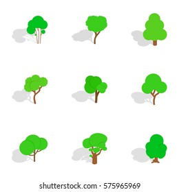 Summer tree icons set. Isometric 3d illustration of 9 summer tree vector icons for web