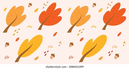 Summer tree minimalist seamless pattern. For fabric, wrapping paper, print, wallpaper, Decor textured, doodle art, hand-drawn patterns, kids, adorable