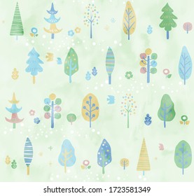 Summer tree pattern watercolor style