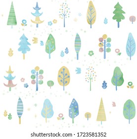 Summer tree pattern watercolor style