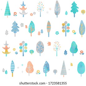 Summer tree pattern watercolor style