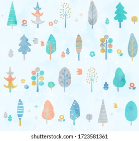 Summer tree pattern watercolor style