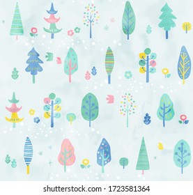 Summer tree pattern watercolor style