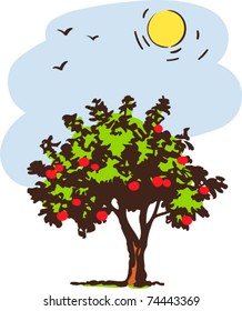 summer tree with red apple