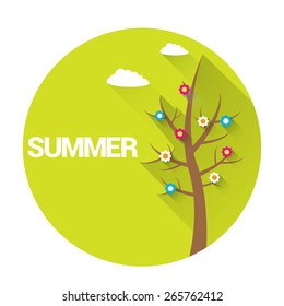 summer tree sign or label. summer tree vector illustration can be used for banner and posters.