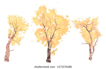 Summer trees, green leaves. Vector objects