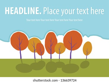 Summer trees in park. Vector cartoon landscape. Text placeholder