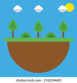 summer with trees and shrubs, leaves falling green flat design illustration