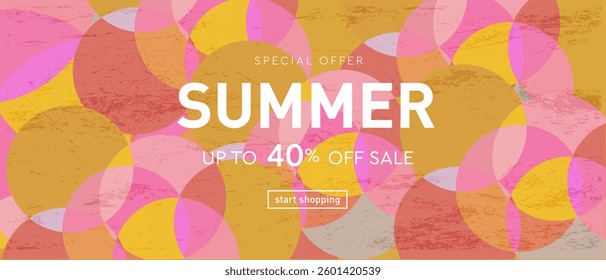 Summer. Trendy Abstract Gradient Design in Retro Style from the 80s-90s. Modern Geometric Background Patterns for Advertising, Web, Social Media, Posters, Banners, Covers. Sale Offer 40%.