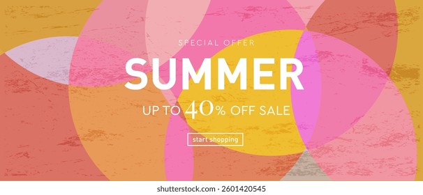 Summer. Trendy Abstract Gradient Design in Retro Style from the 80s-90s. Modern Geometric Background Patterns for Advertising, Web, Social Media, Posters, Banners, Covers. Sale Offer 40%.