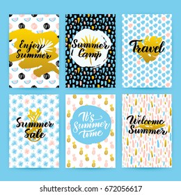 Summer Trendy Hipster Posters. Vector Illustration of 80s Style Postcard Design with Handwritten Lettering.
