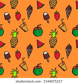 Summer trendy seamless hand drawn doodle collections pattern.