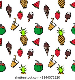 Summer trendy seamless hand drawn doodle collections pattern.