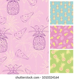 Summer Trendy Seamless Patterns. Vector Illustration of Nature Tile Background.