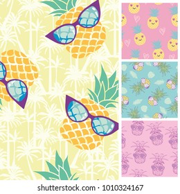 Summer Trendy Seamless Patterns. Vector Illustration of Nature Tile Background.