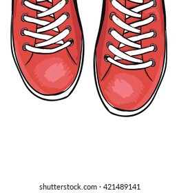 Summer trendy sports shoes. Red shoes. Vector illustration