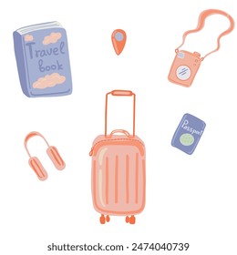 Summer trip traveling set flat design
