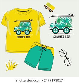 Sommerreise T-Shirt Vektorgrafik Design Illustration für Jungen.