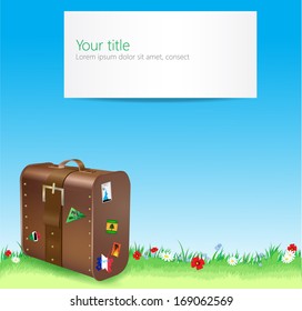 Summer trip vector illustration with grass background
