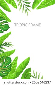 Summer tropic frame. Jungle background with palm leaves. Botanic illustration..