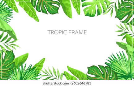 Summer tropic frame. Jungle background with palm leaves. Botanic illustration..