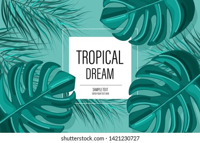 Summer tropic pattern Vector. green palm leaves decor textures vintage style