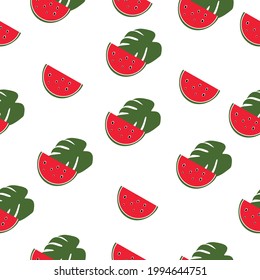 summer tropicak fruit and leaf watermelon seamless pattern background