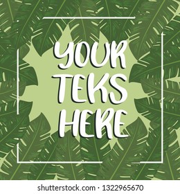 Summer tropical background design with frame for your text, Vector illustration.