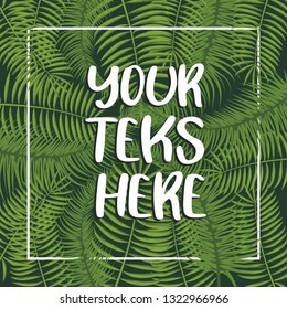 Summer tropical background design with frame for your text, Vector illustration.