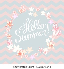 Summer tropical background with exotic palm leaves and plants. Vector floral background