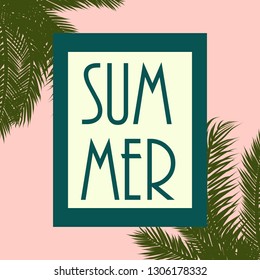 Summer tropical background with exotic palm leaves. Summer. Vector illustration.