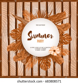 Summer tropical background with exotic palm leaves and plants. Vector floral background.