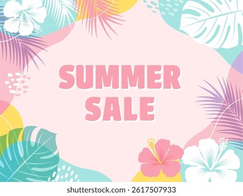 Summer tropical background frame with text Vector illustration
