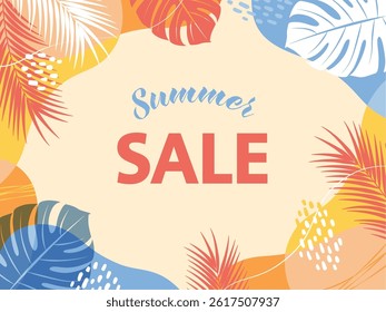 Summer tropical background frame with text Vector illustration
