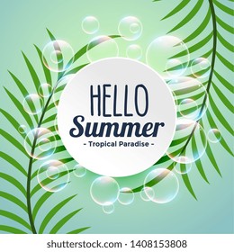 summer tropical background with leaves and bubbles