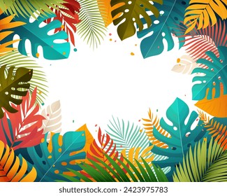 Summer tropical background with palm leaves. Vector illustration
